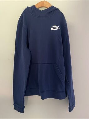 Nike boy's Navy Crewneck Pullover Hoodie with White Swoosh